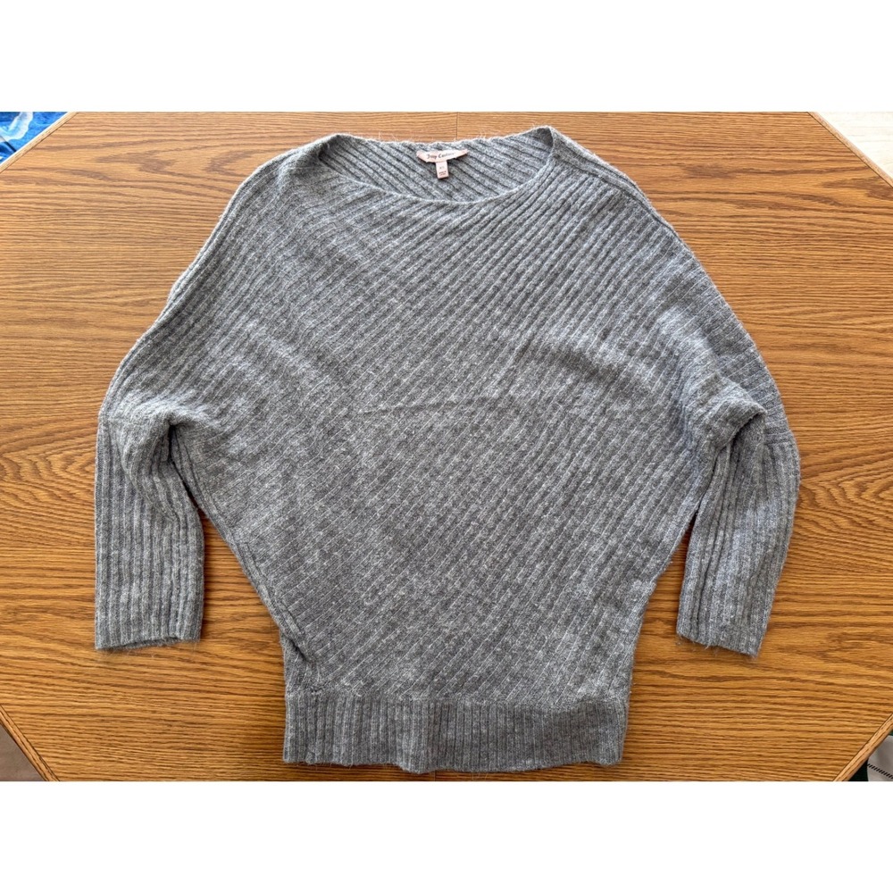 Juicy Couture Grey Ribbed Batwing Sleeve Boat Neck Sweater Size XS